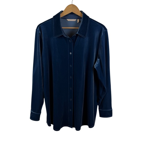 Soft Surroundings Tops - Soft Surroundings Blue Velvet Button Down Shirt Large Holiday Quiet Luxury Comfy